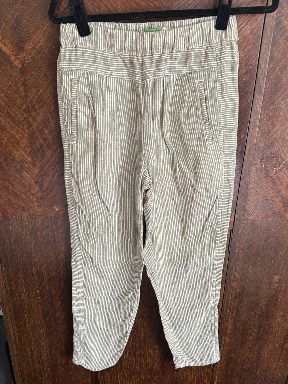 Anthropologie Green/Beige and White Striped Pants